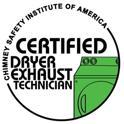 CDET-Logo Chimney Safety Institute of America certified dryer exhaust technician logo in black circle with green drawing of dryer