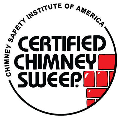 CSIA Circle logo that reads Chimney Safety Institute of America Certified Chimney Sweep in black letters with drawing of red bricks in bottom right corner